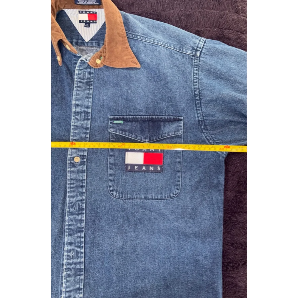 Vintage Tommy Hilfiger 90's Streetwear denim Shirt Cord Collar Mens S Oversized